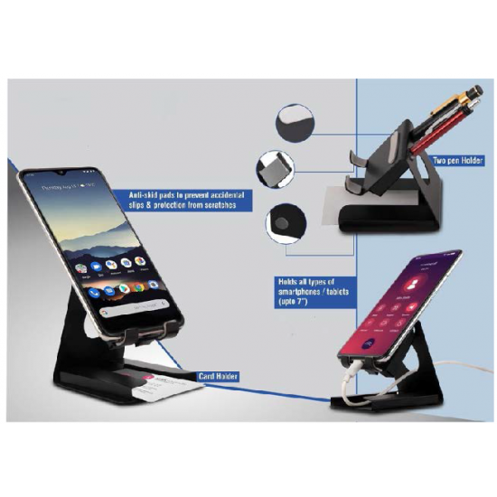 Metal Multi Mobile Stand With Visiting Card Holder And Double Pen Holder Cgp 3290 